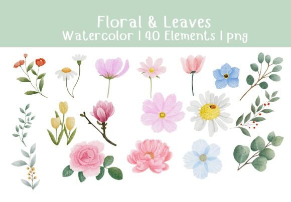 Beautiful Flowers Leaves Watercolor L Png for Creators