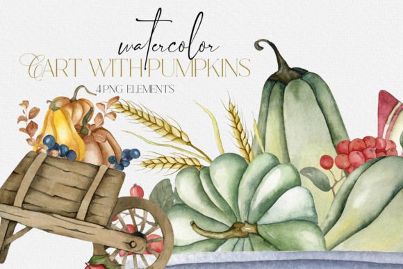 Elevating Autumn Designs with a High-Resolution Watercolor Fall Cart