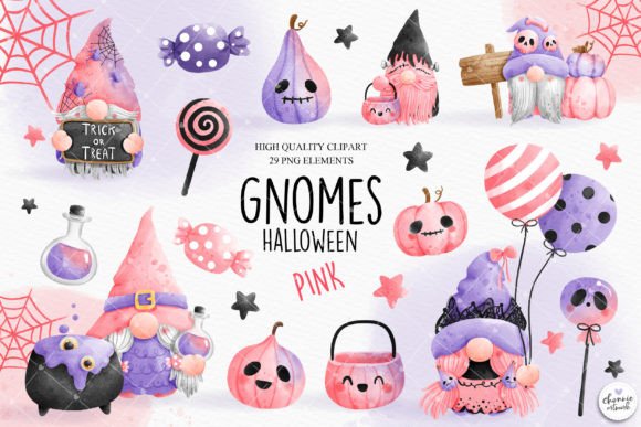 Spooky & Sweet: Pink Halloween Gnomes Clipart Guide