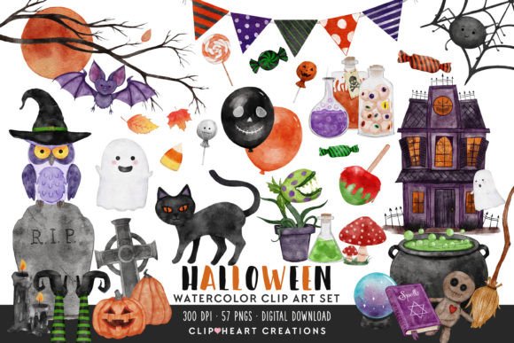 Spooky Watercolor Clip Art for Halloween Crafts