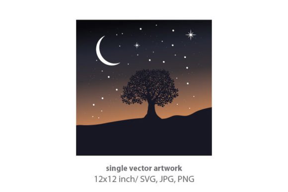 Tree, Mountain, Moon and Stars: Nature SVG Art