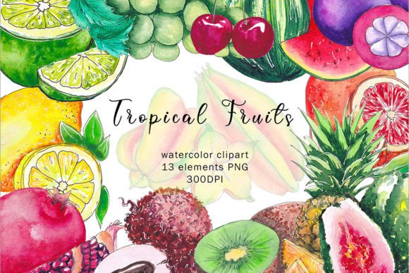 Vibrant Watercolor Tropical Fruits Clipart PNG for Creators
